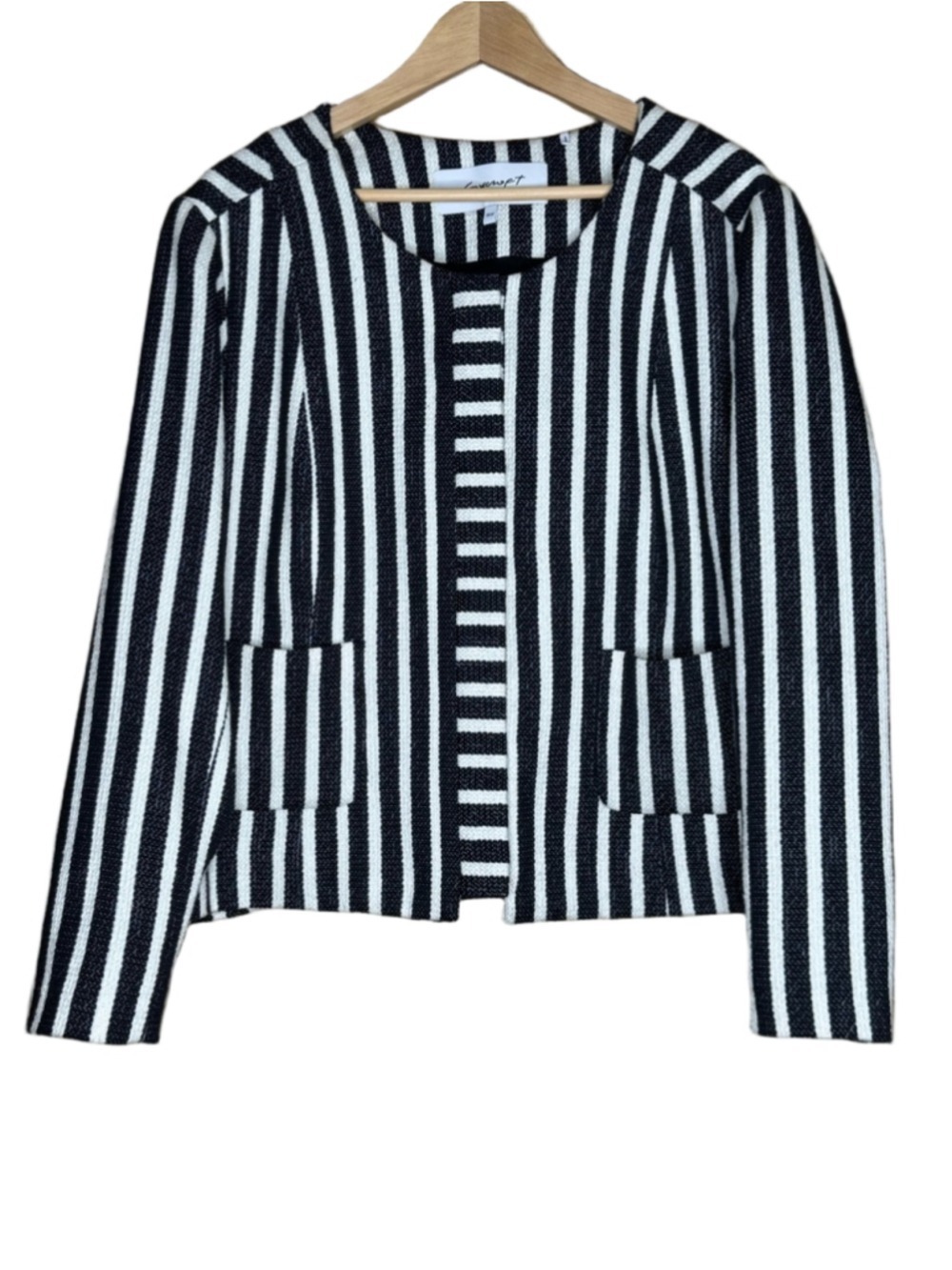 Foxcroft Black and Cream Striped Knit Blazer Plus size 18W